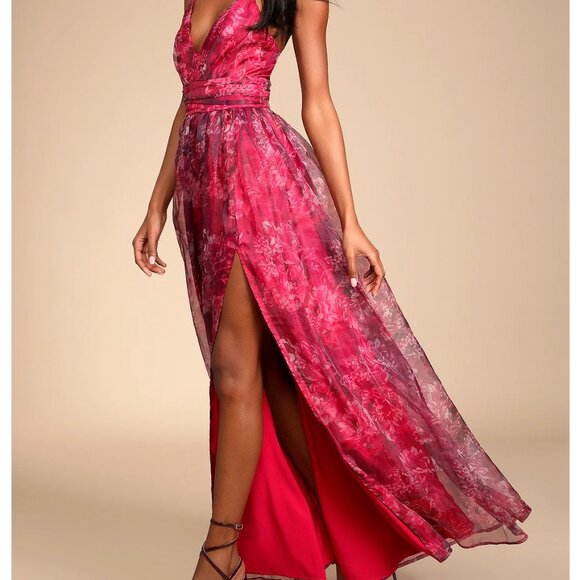Lulus Magenta Floral Print Dress Size Extra Small - Picture 2 of 5